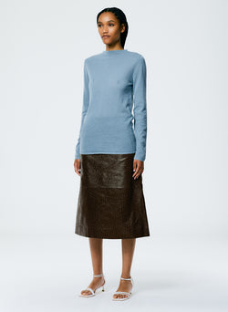 Ostrich Leather A-Line Skirt Dark Brown-2