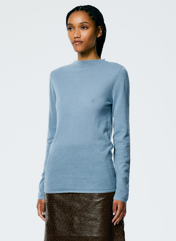 Skinlike Mercerized Wool Soft Sheer Pullover - Blue Mist-2
