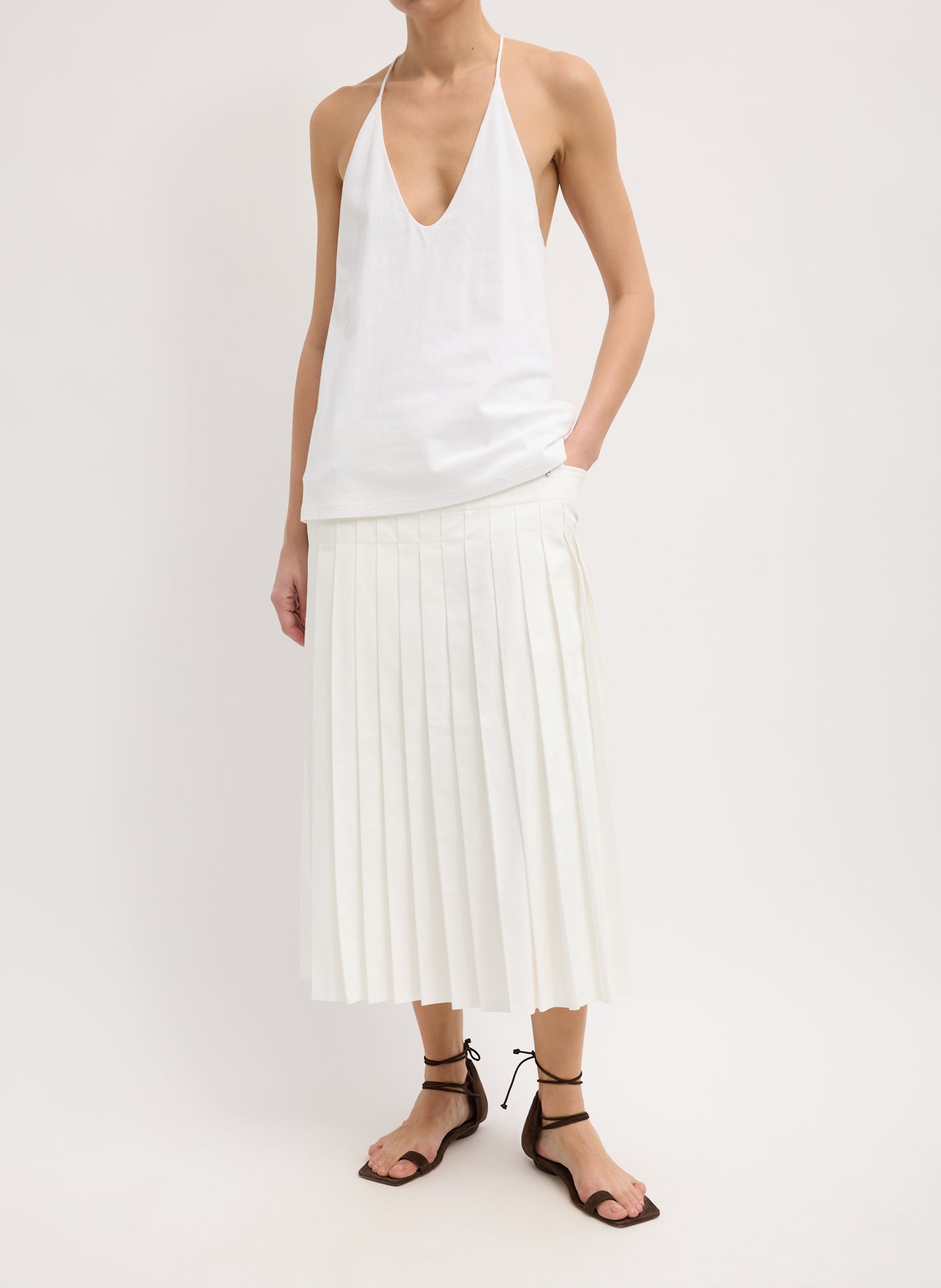 Chino Convertible Pleated Skirt - White-1
