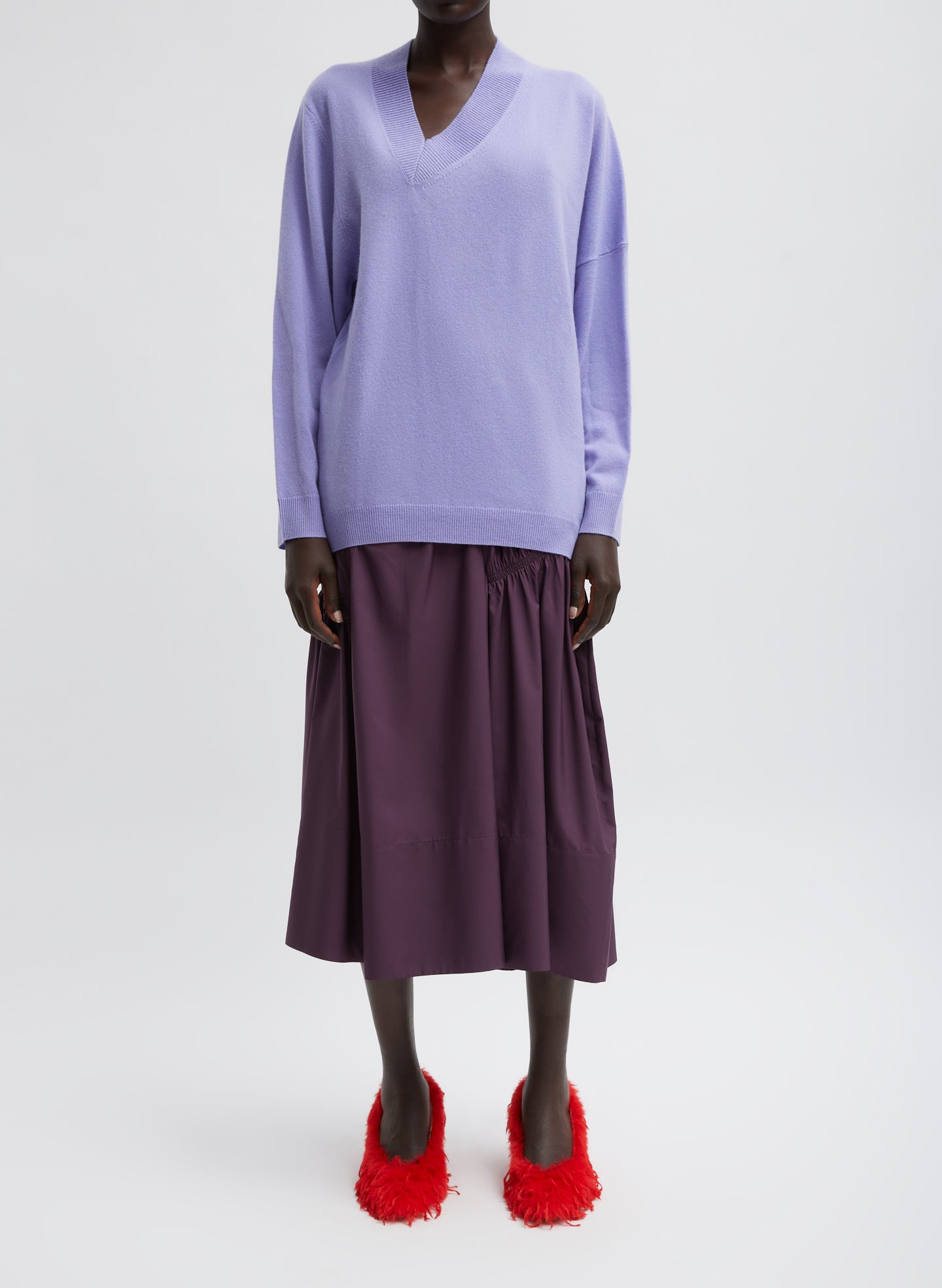 Shirred Nylon Paneled Skirt - Aubergine-1