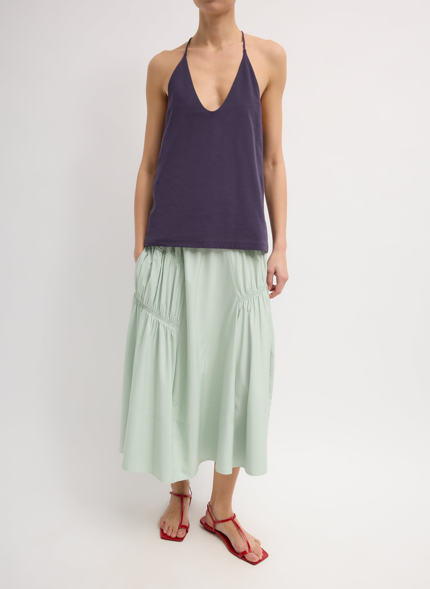 Shirred Nylon Paneled Skirt - Lido Green-8