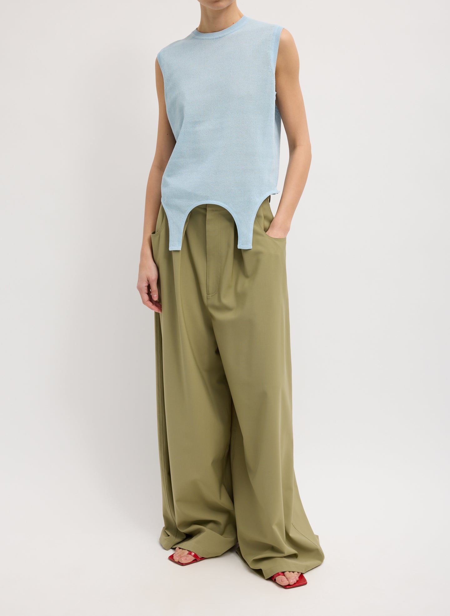 Tropical Wool Walker Wide Leg Pant - Artichoke- 1