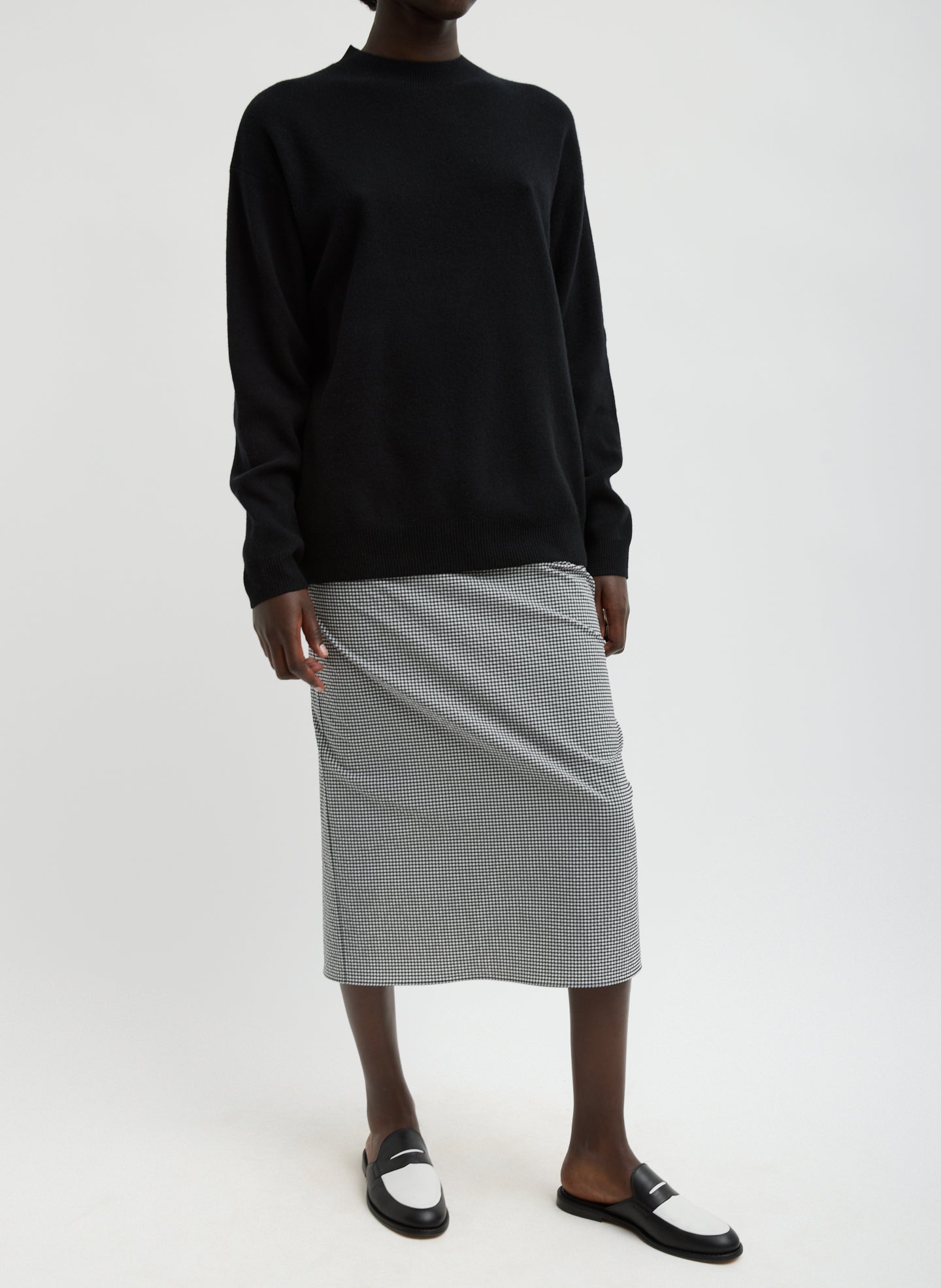 Black Anna Merino Wool Cut Out Racerback Pullover - full look, front view on model