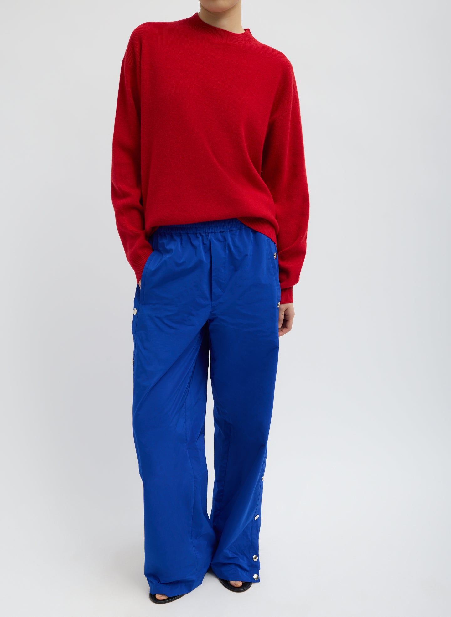 Red Anna Merino Wool Cut Out Racerback Pullover - full look, front view on model