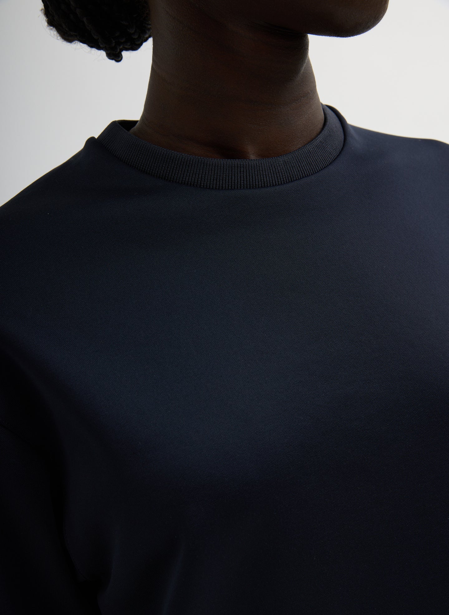 Navy Active Knit Easy T-Shirt - closeup of neckline