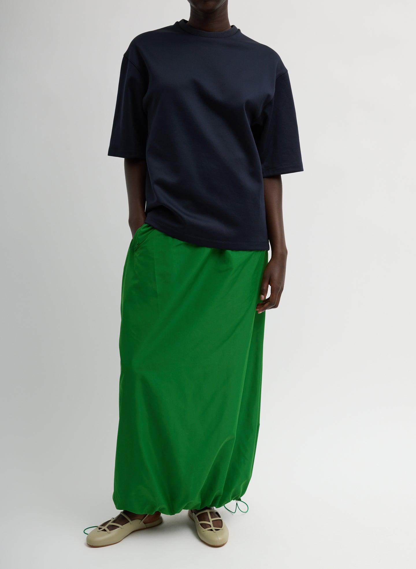 Navy Active Knit Easy T-Shirt - full look, front view on model