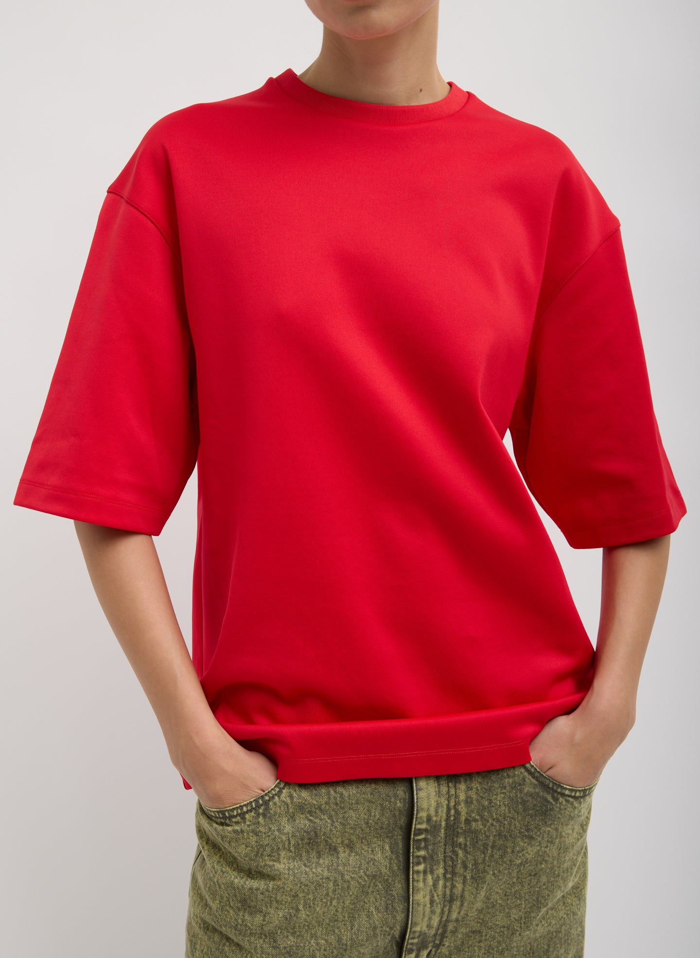 Red Active Knit Easy T-Shirt - oversized tee, front view on model
