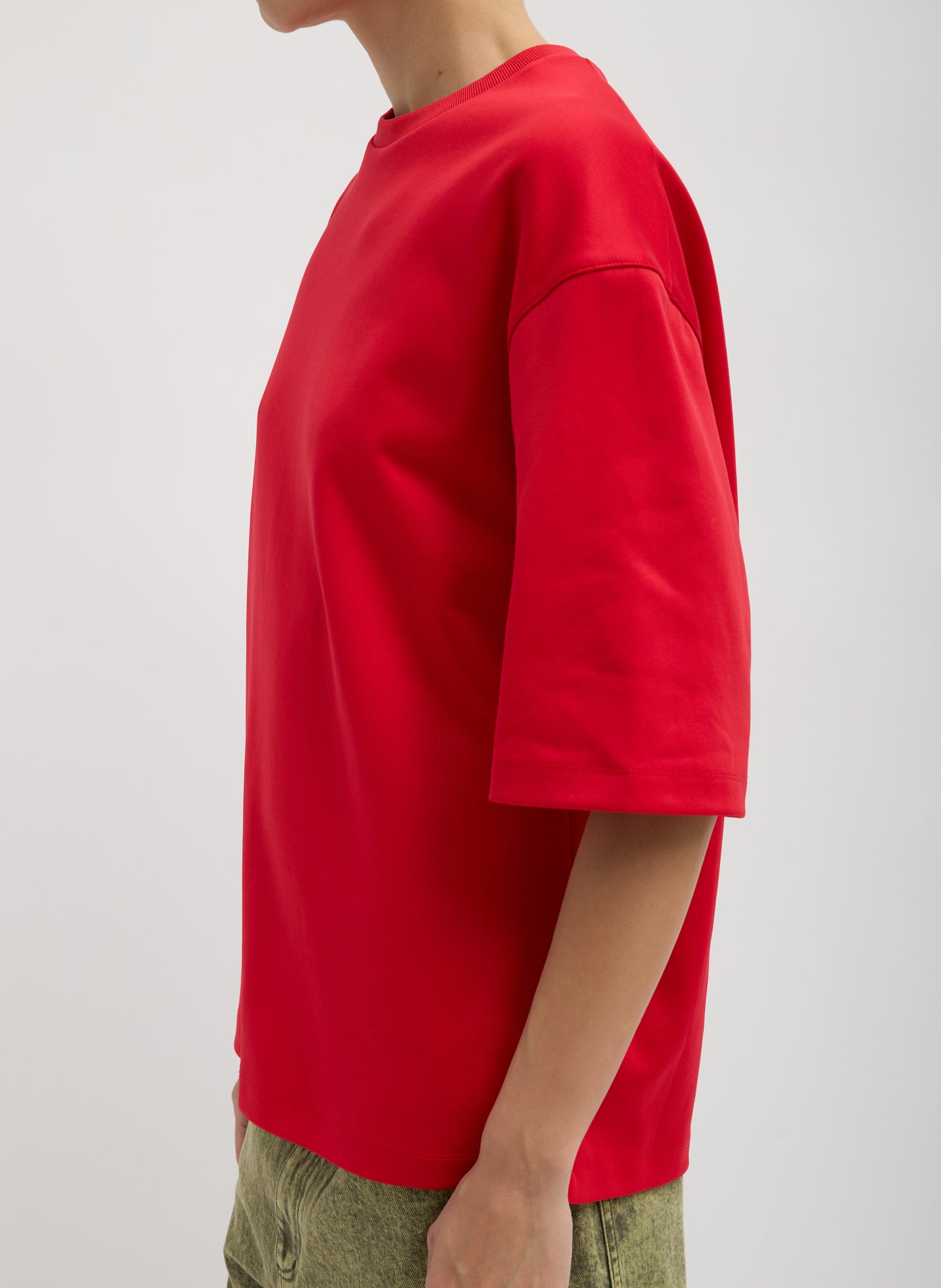 Red Active Knit Easy T-Shirt - oversized tee, side view on model