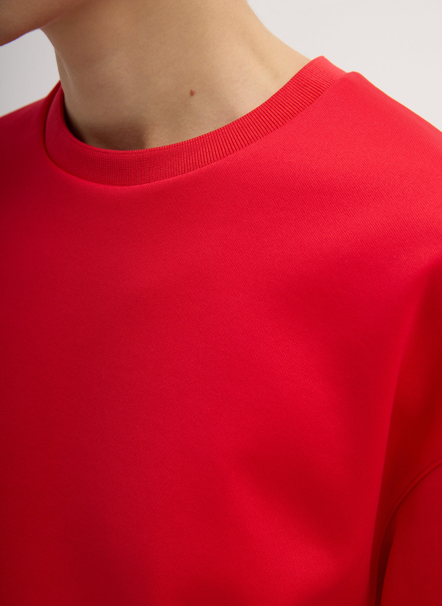 Red Active Knit Easy T-Shirt - closeup of neckline detail