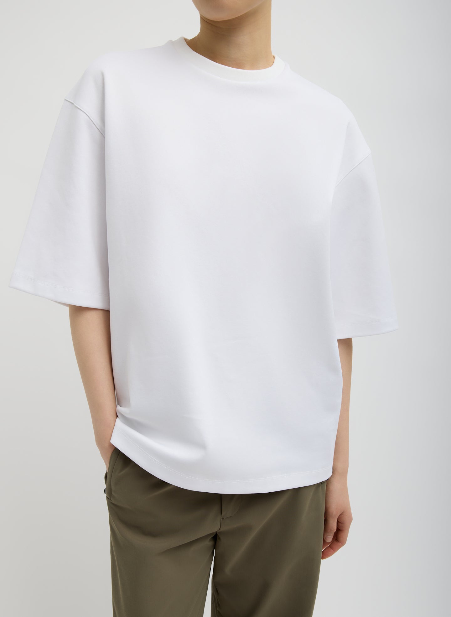 White Active Knit Easy T-Shirt - oversized tee, front view on model