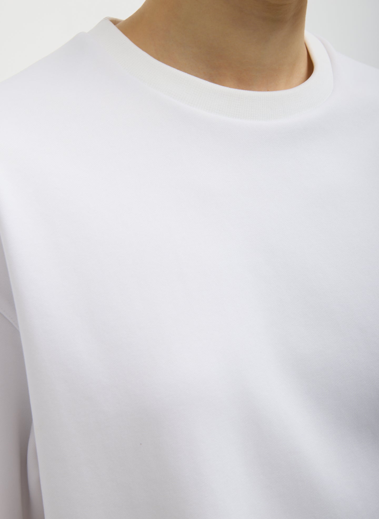 White Active Knit Easy T-Shirt - closeup of neckline detail