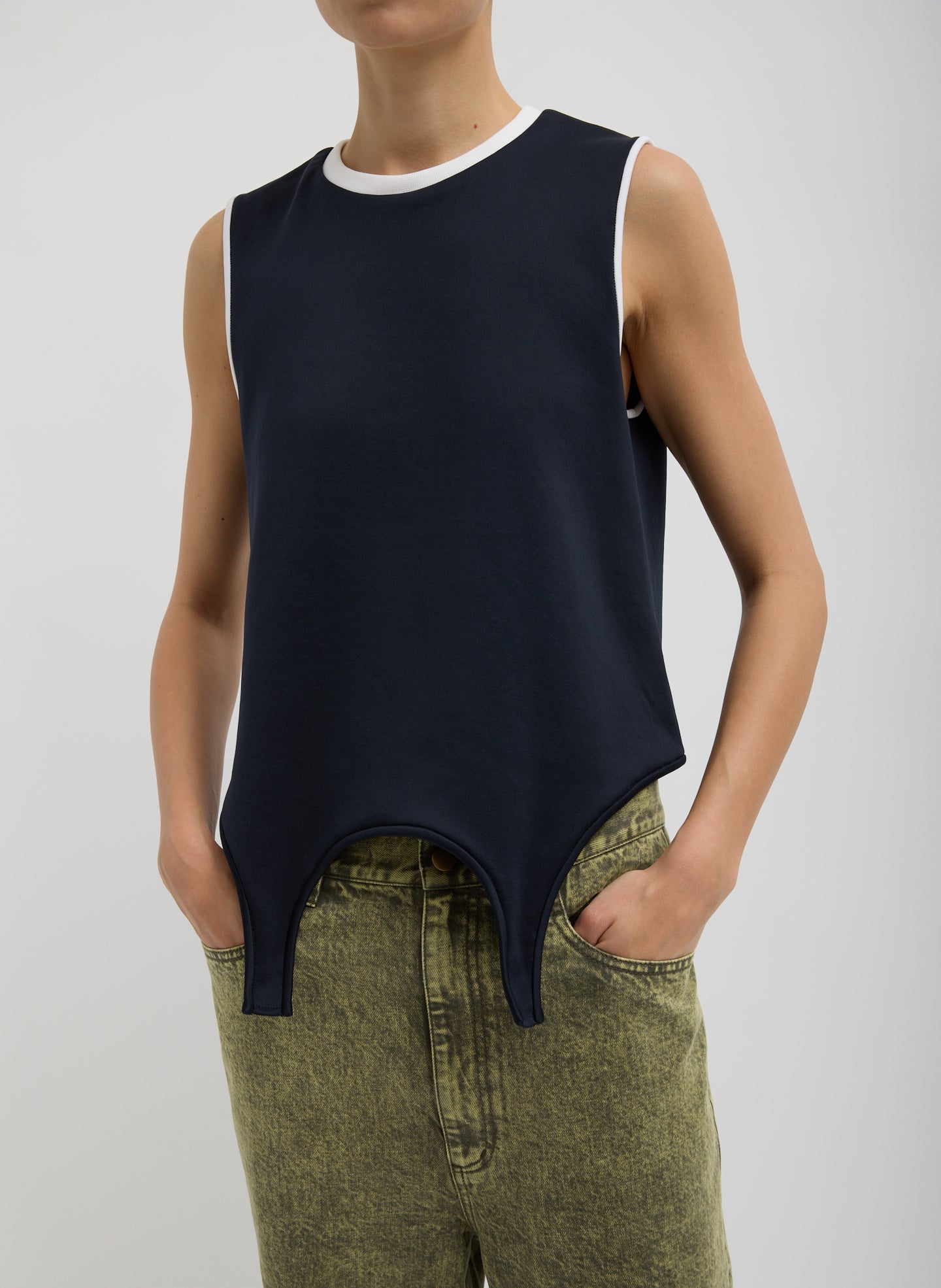 Navy Active Knit Flip Tank - front view on model