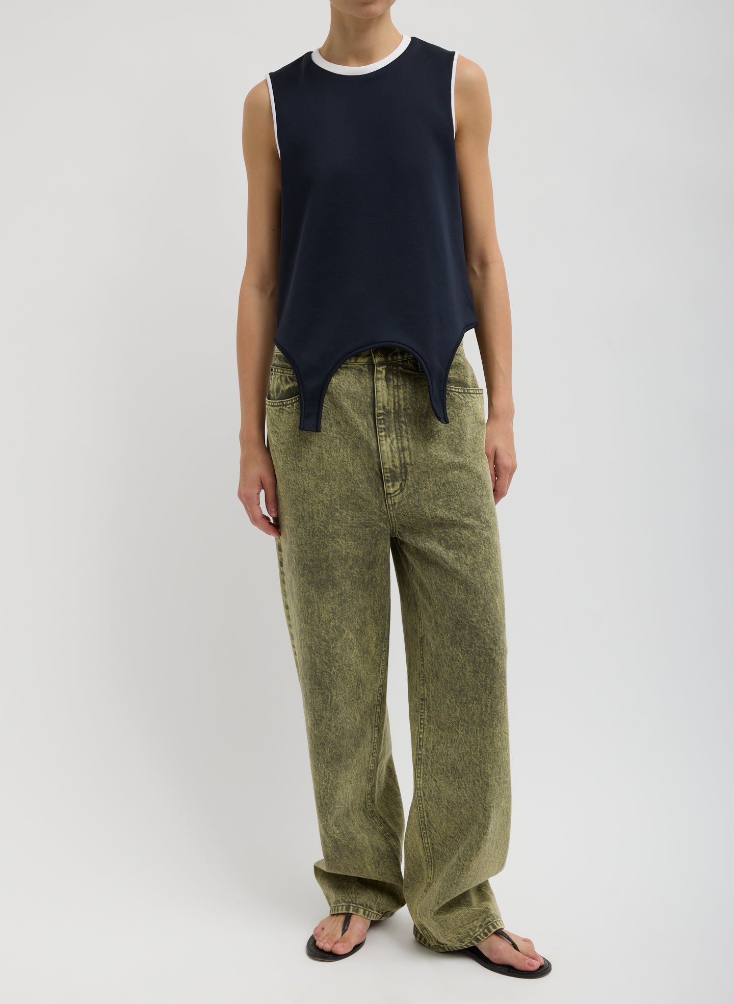 Navy Active Knit Flip Tank - full look, front view on model