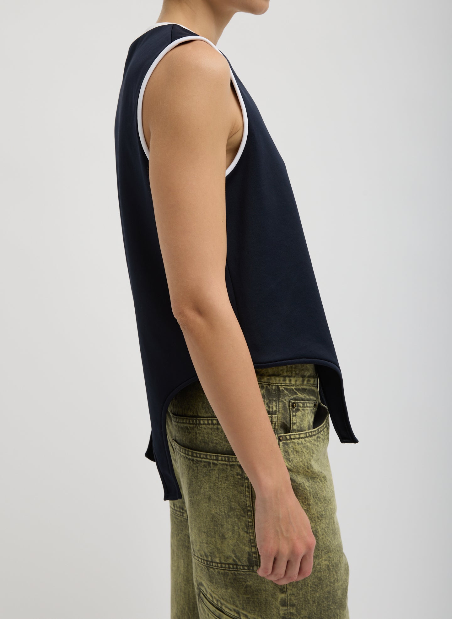 Navy Active Knit Flip Tank - side view on model