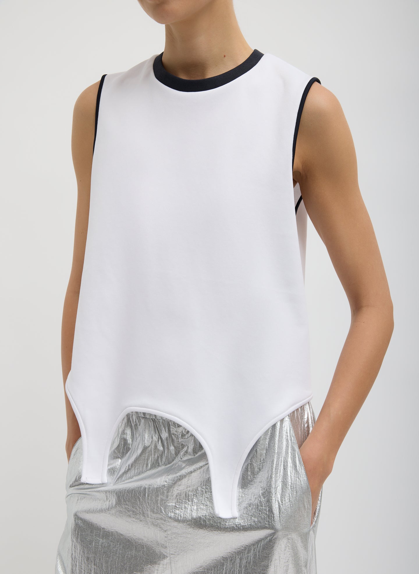 White Active Knit Flip Tank - front view on model