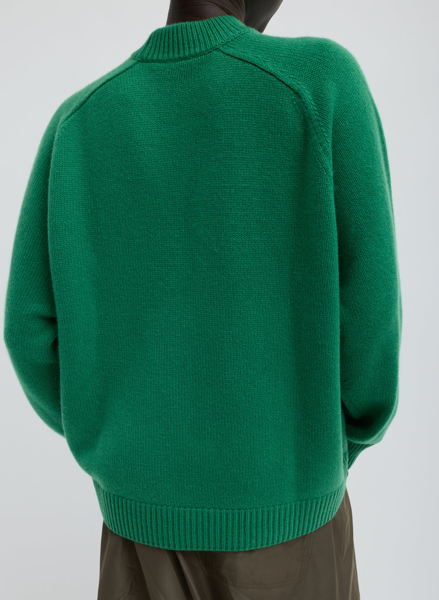 Bright Green Cashmere Crewneck Oversized Pullover Sweater - back view on model