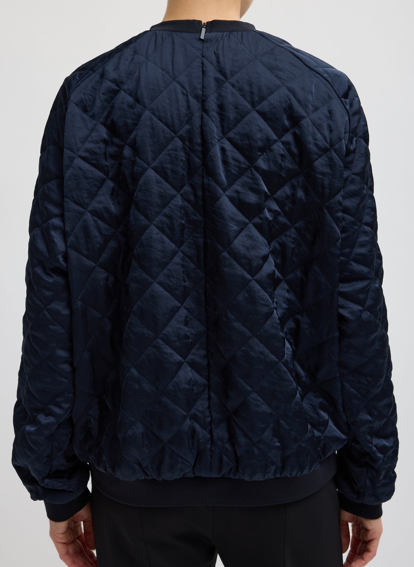 Navy Cozy Quilting Sweatshirt - quilted sweatshirt, back view on model