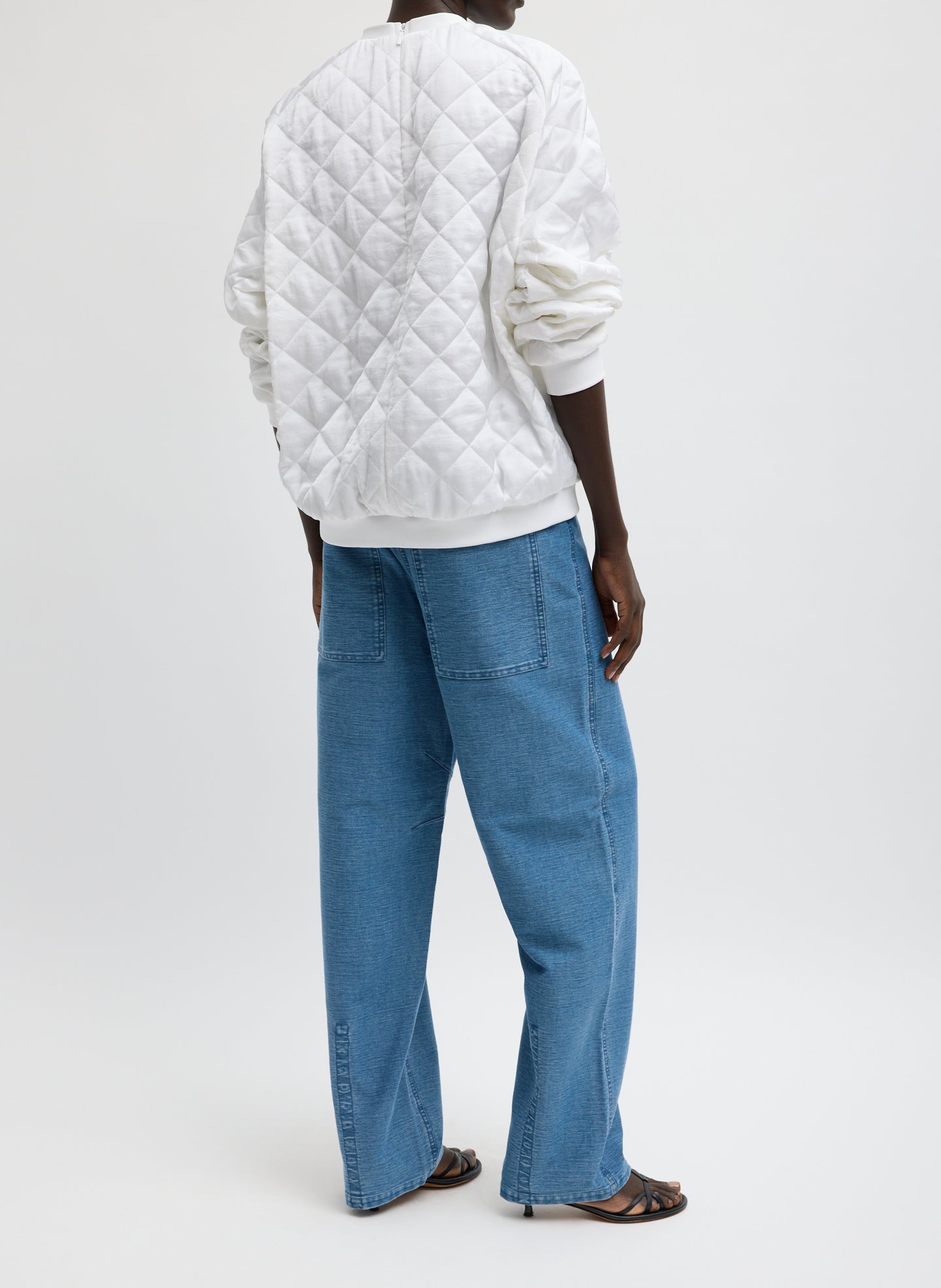 White Cozy Quilting Sweatshirt - quilted sweatshirt, back view on model