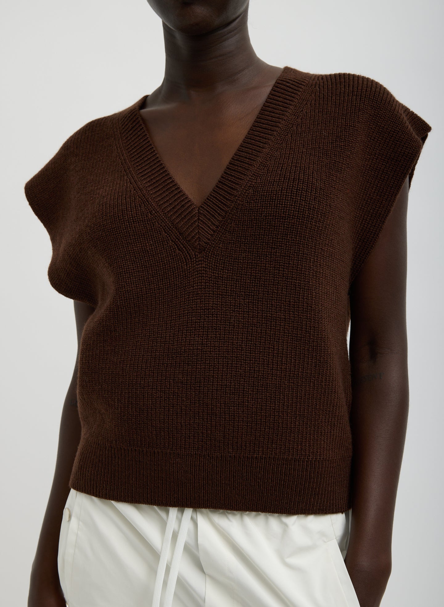 Brown Cardigan Stitch Sweater Vest With Removable Dickie - v-neck with dickie removed