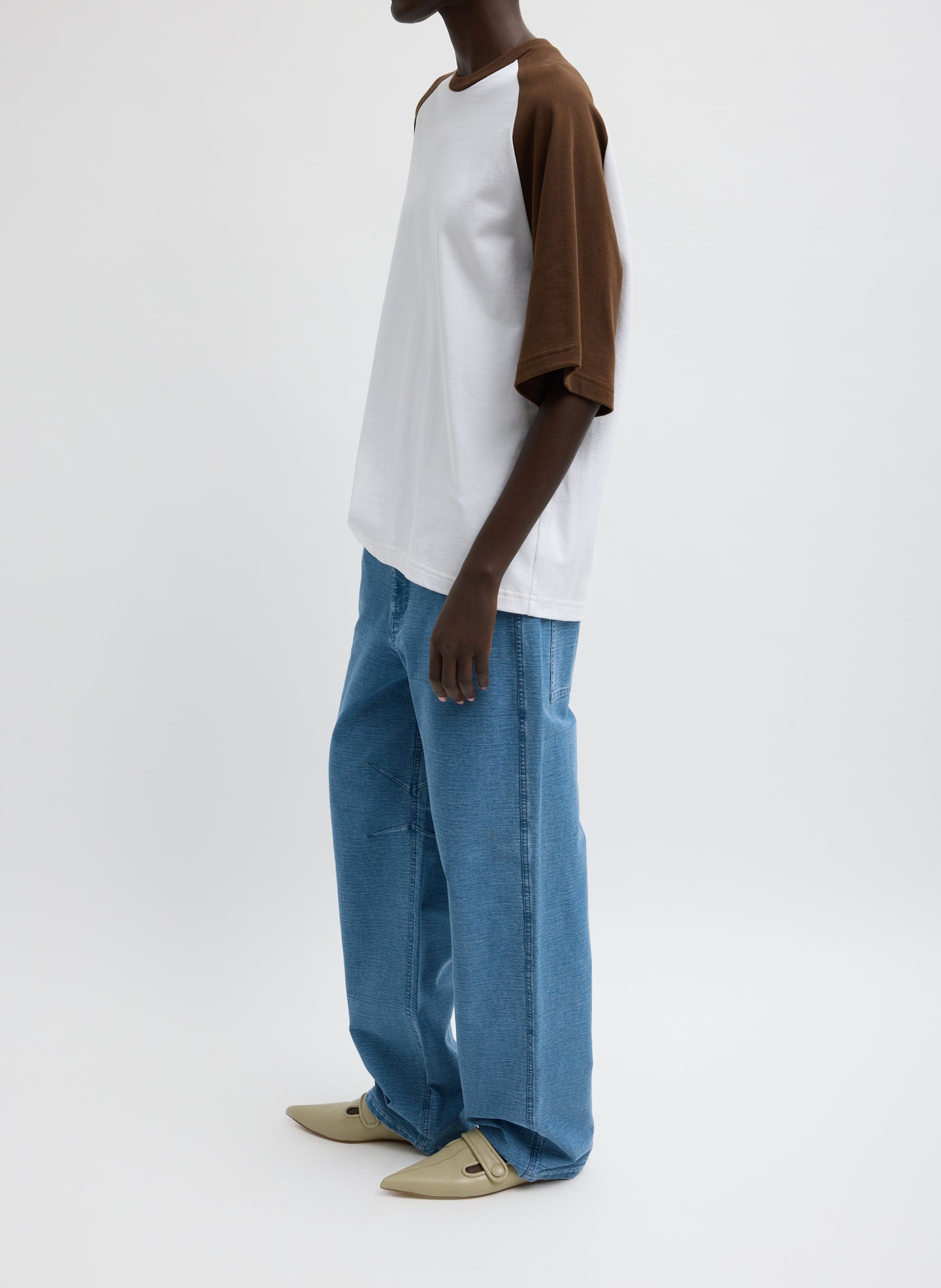 Classic Blue Denim Interlock Mica Jean - side view on model