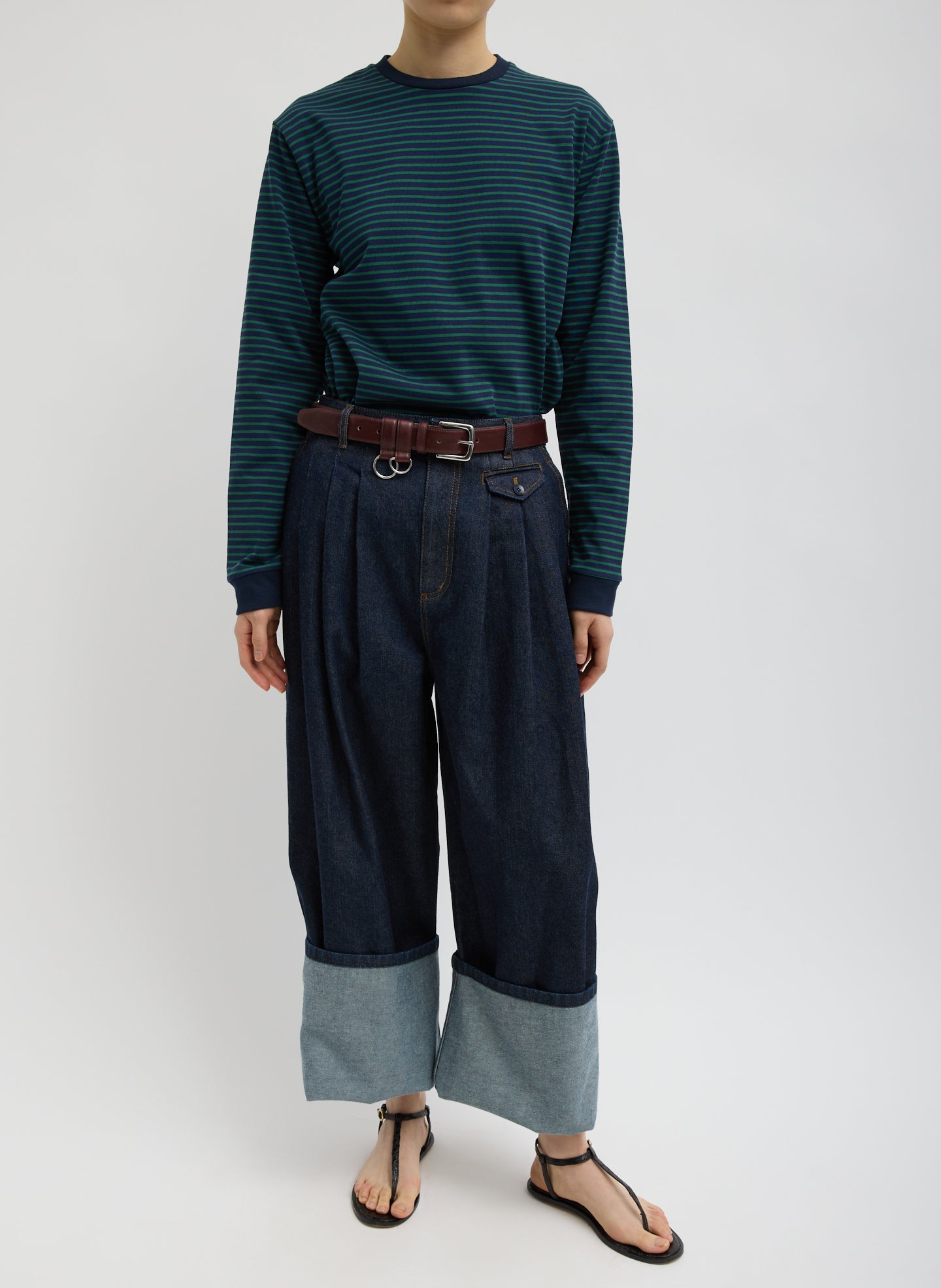 Indigo Denim Triple Pleat Jean - pleated trouser jeans, cuffed