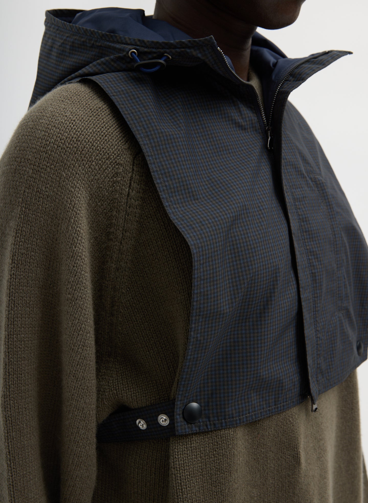 Navy Multi Charles Menswear Trench Hooded Dickie - closeup of patterned fabric