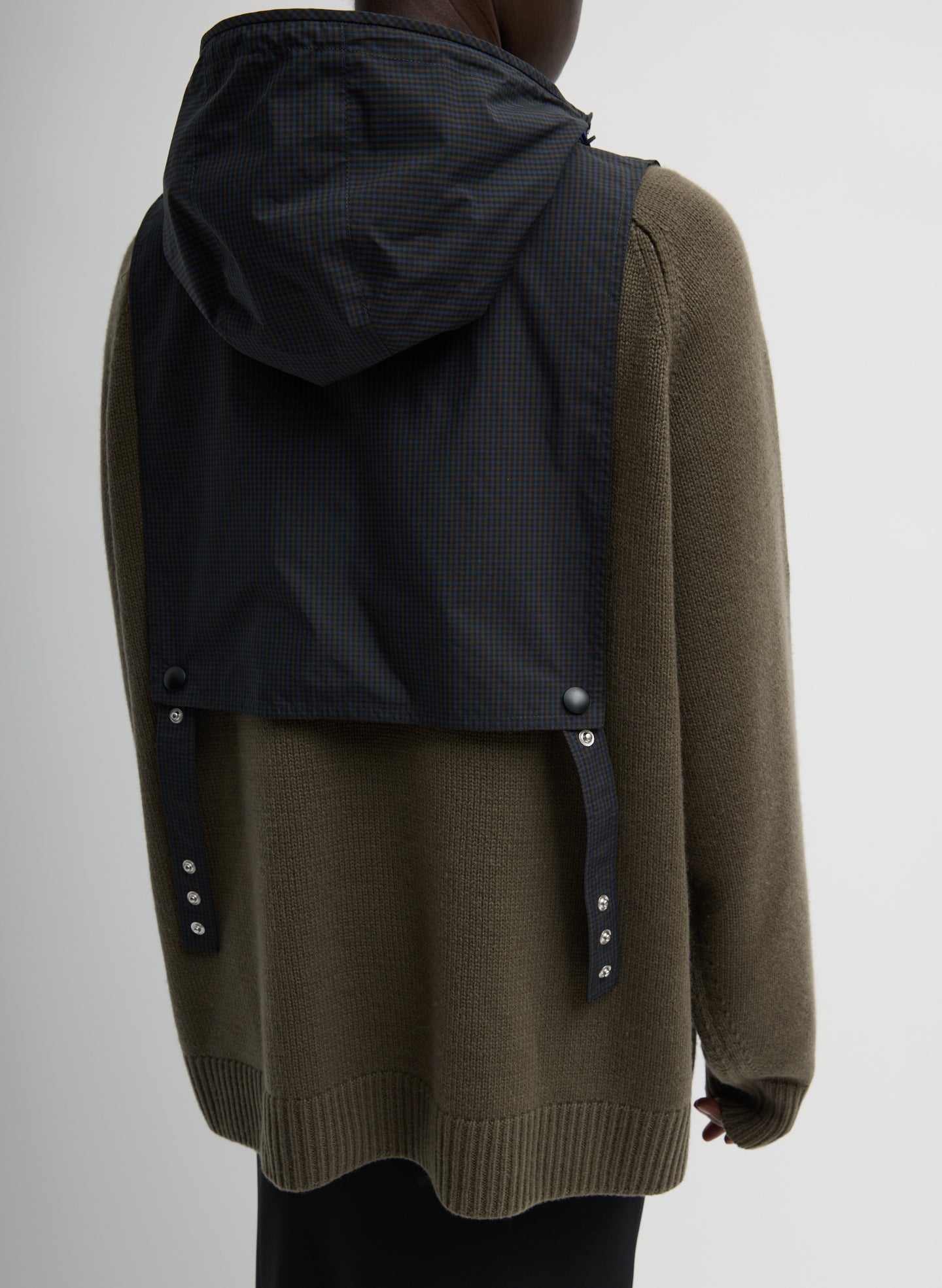 Navy Multi Charles Menswear Trench Hooded Dickie - patterned nylon, back view on model