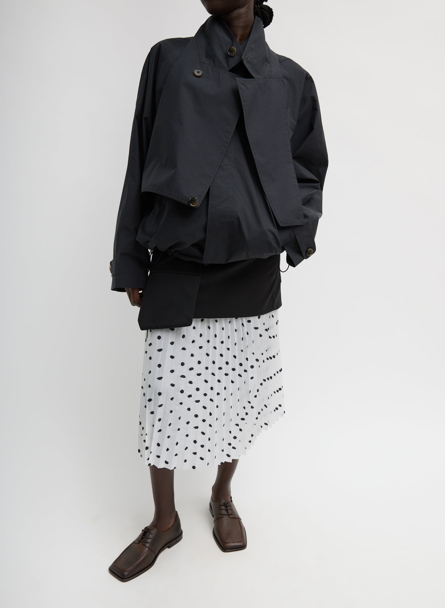Navy Multi Charles Menswear Trench Anorak - full look, front view on model