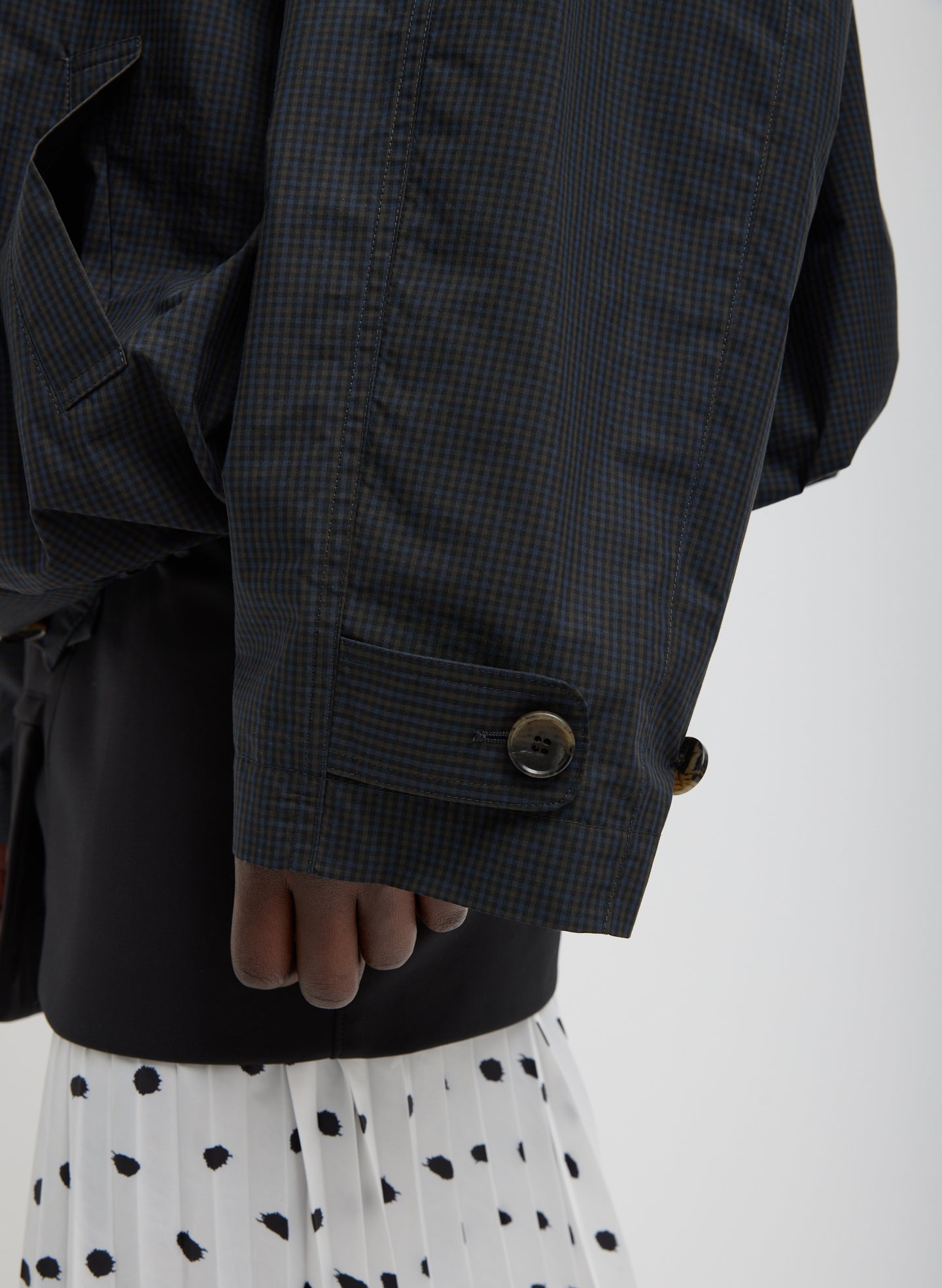 Navy Multi Charles Menswear Trench Anorak - closeup of sleeve detail
