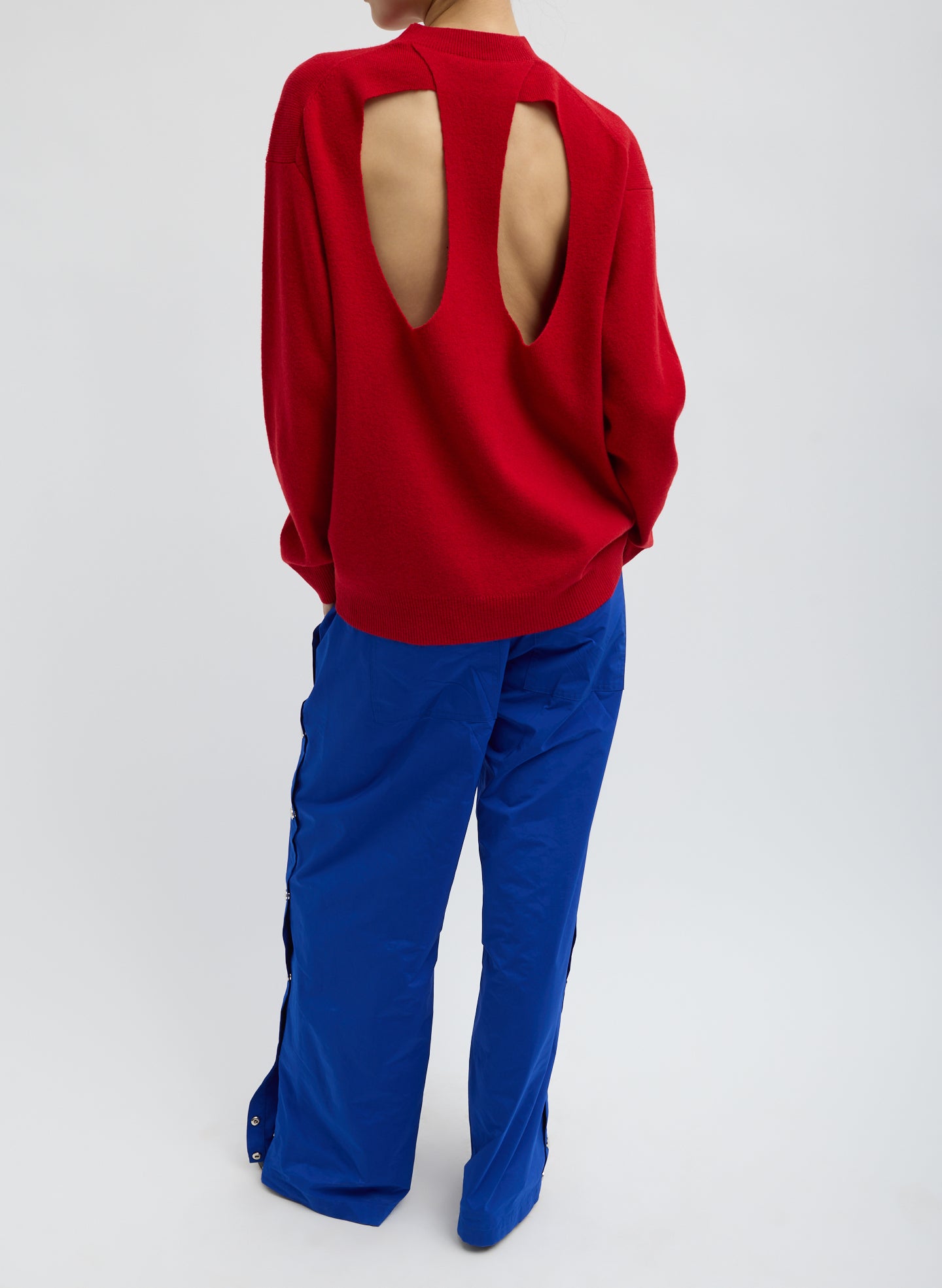 Bright Blue Nylon Snap Pull On Jogger - back view on model