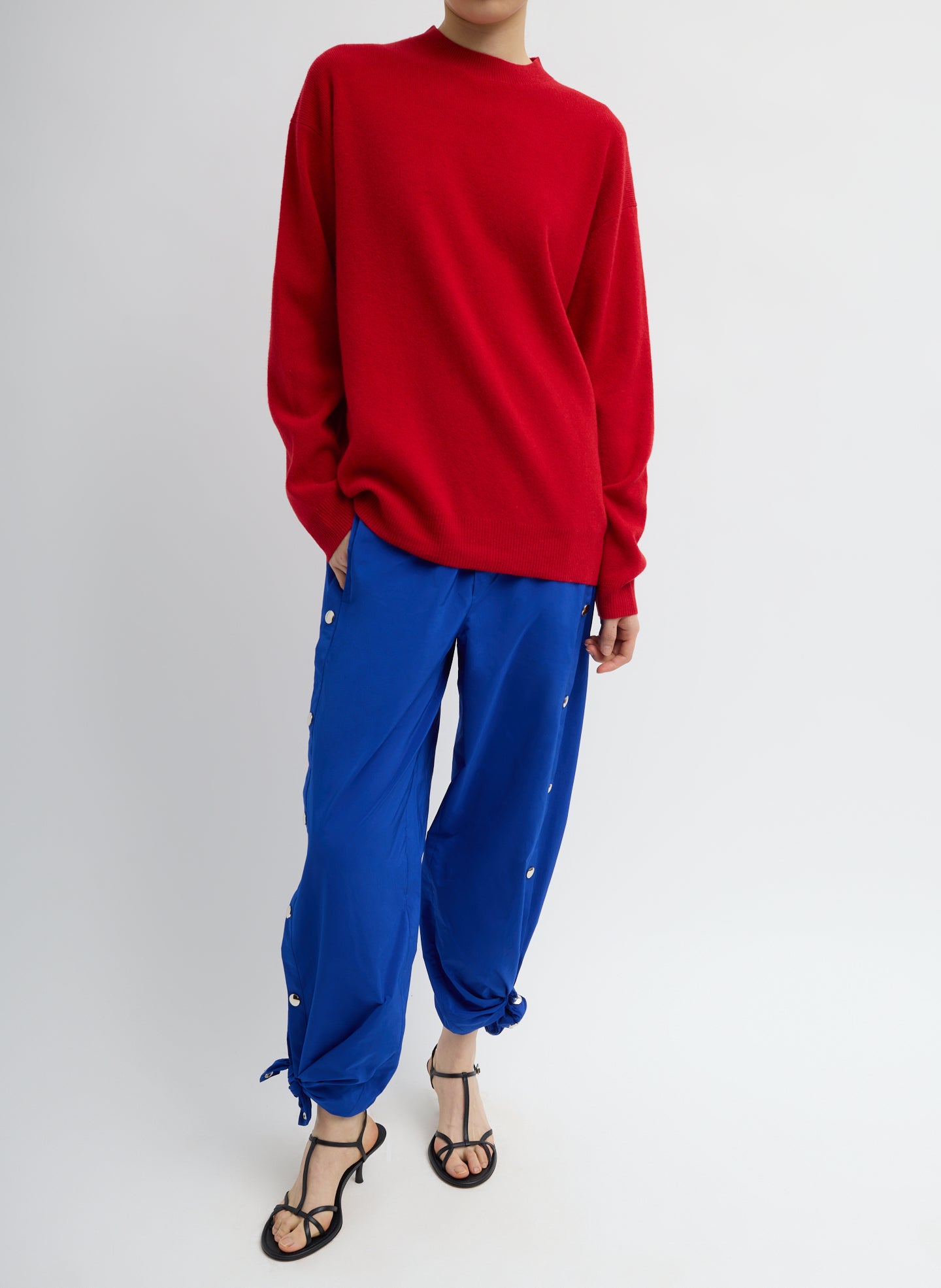 Bright Blue Nylon Snap Pull On Jogger - front view on model