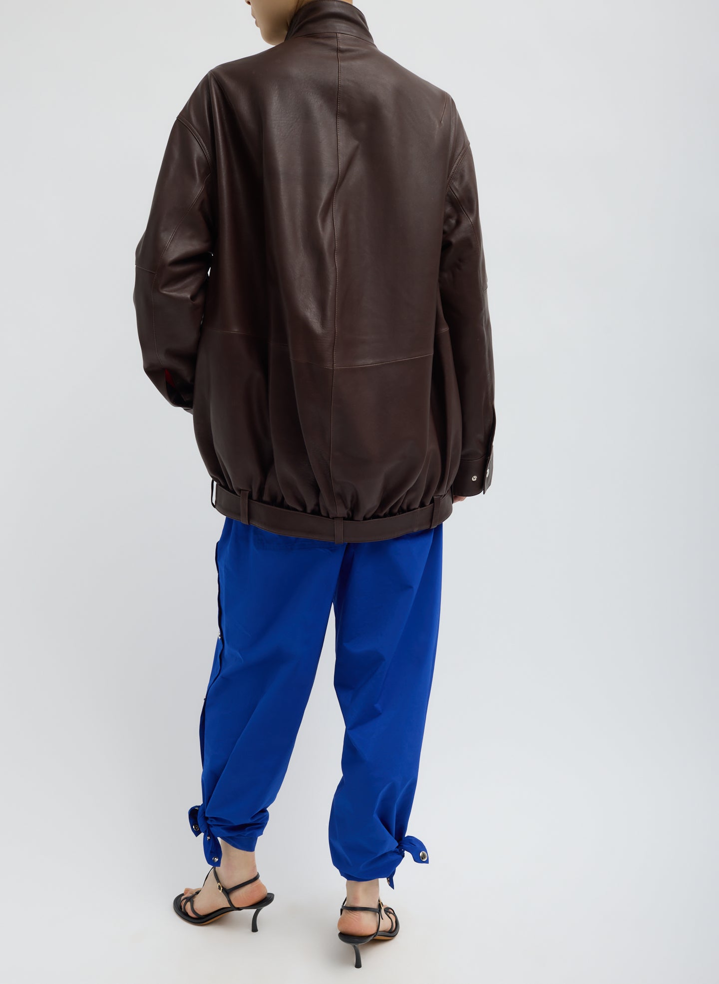Bright Blue Nylon Snap Pull On Jogger - back view on model