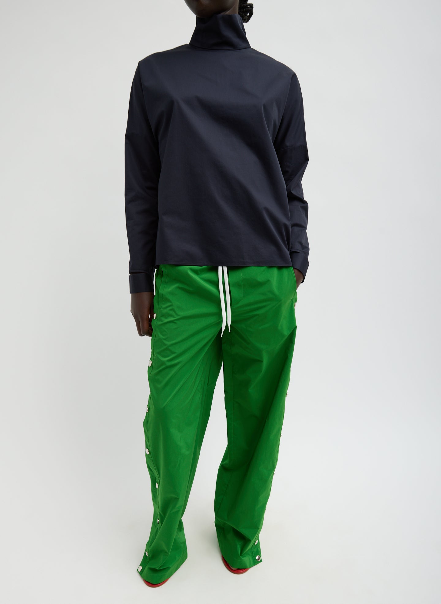 Green Nylon Snap Pull On Jogger - front view on model