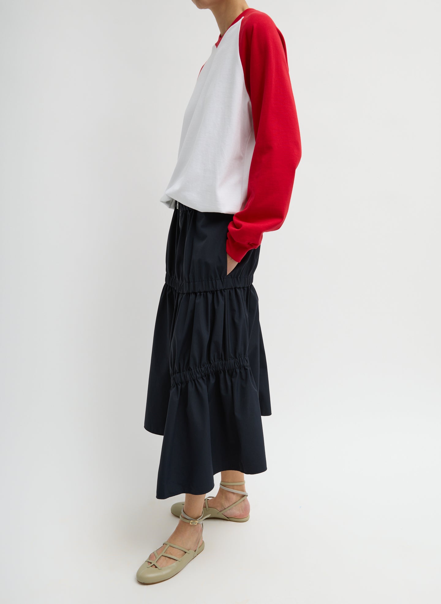 Red Perfect T-Shirt Vintage Sweatshirt - two-tone v-neck sweatshirt, side view on model