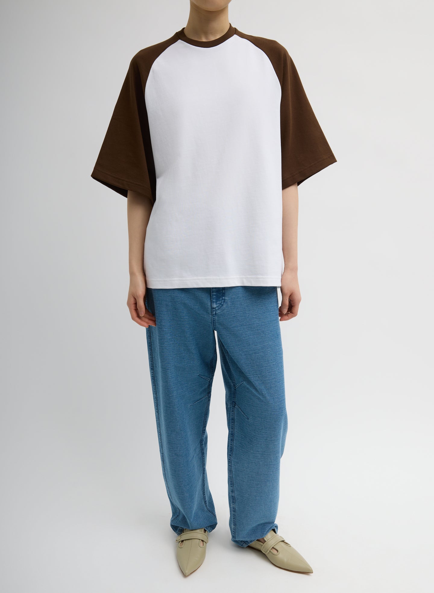 Brown Multi Perfect Baseball T-Shirt - full look, front view on model