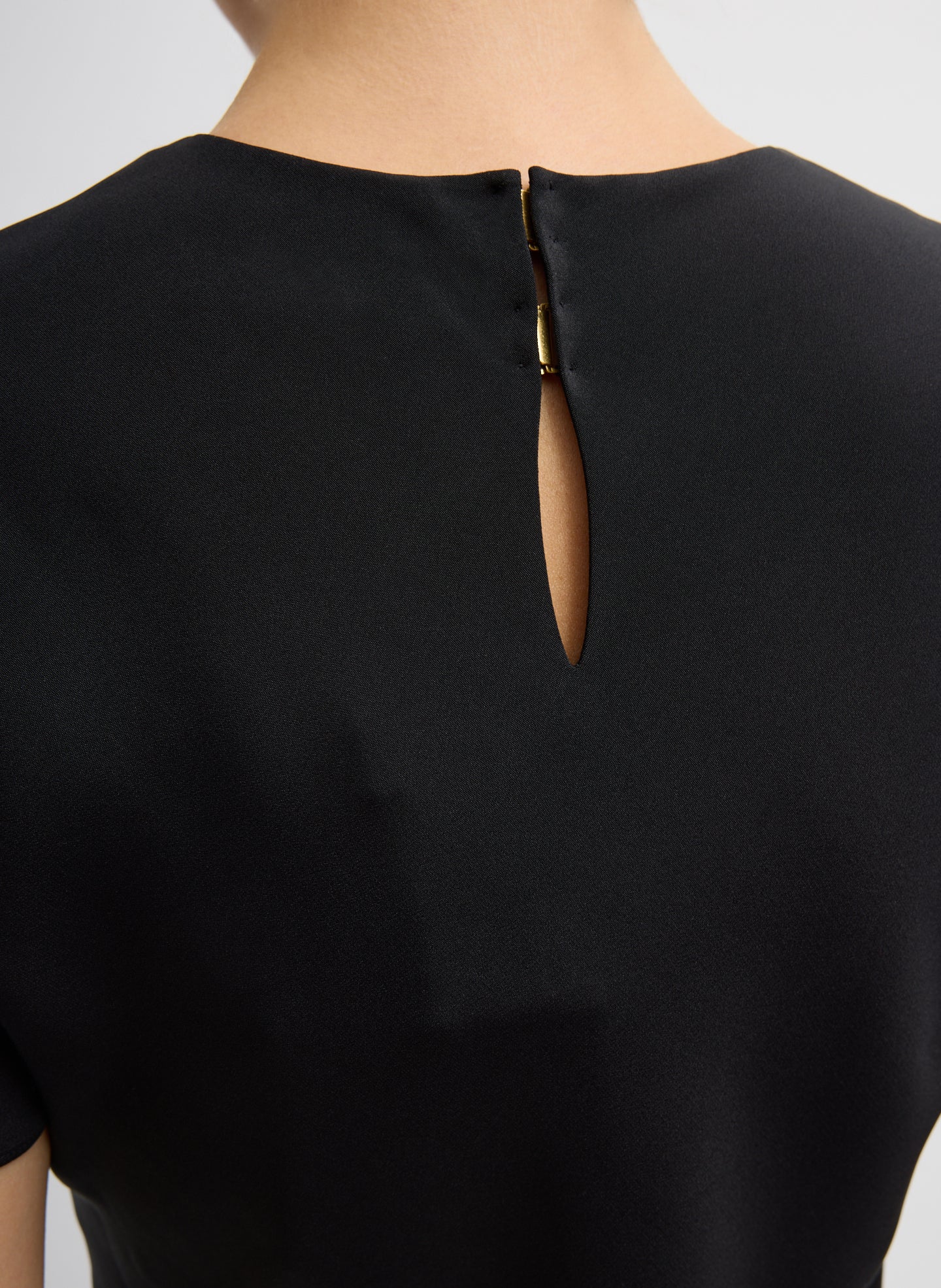 Black 4-Ply Silk Bias Dress - closeup of black closure detail