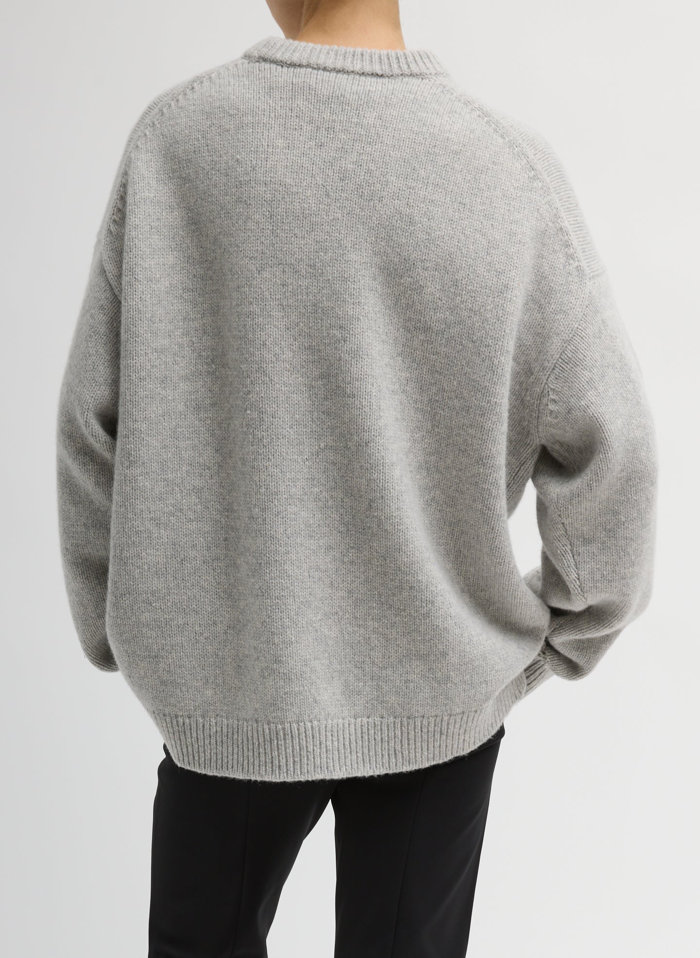 Heather Grey Multi Soft Wool Ski Easy Pullover Crewneck Sweater - back view on model