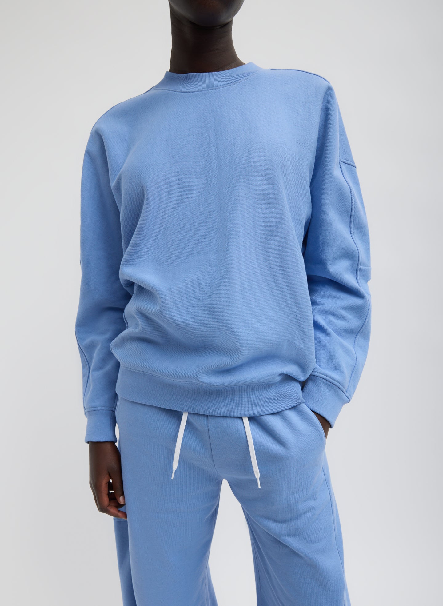 Light Blue Cocoon Crewneck Sweatshirt - front view on model
