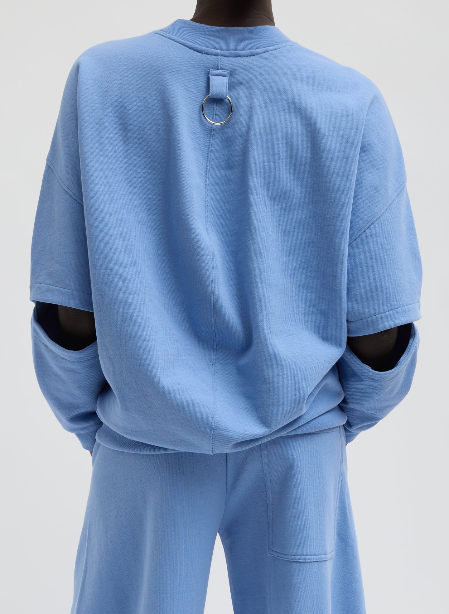 Light Blue Cocoon Crewneck Sweatshirt - back view on model