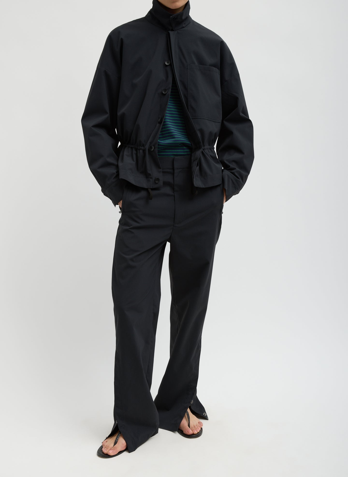 Black Tech Suiting Mark Trouser - full look, front view on model