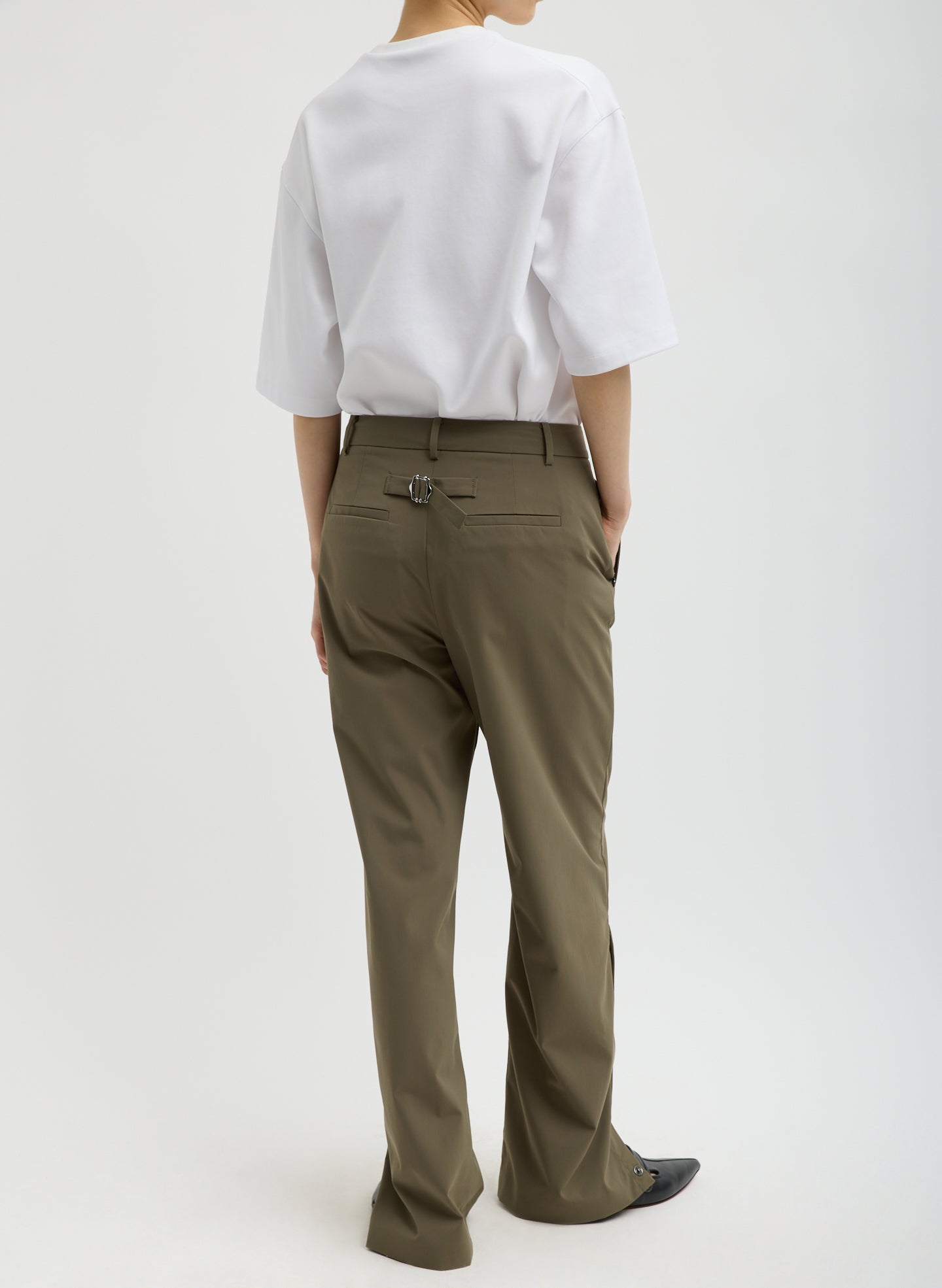 Dark Hazelnut Green Tech Suiting Mark Trouser - back view on model