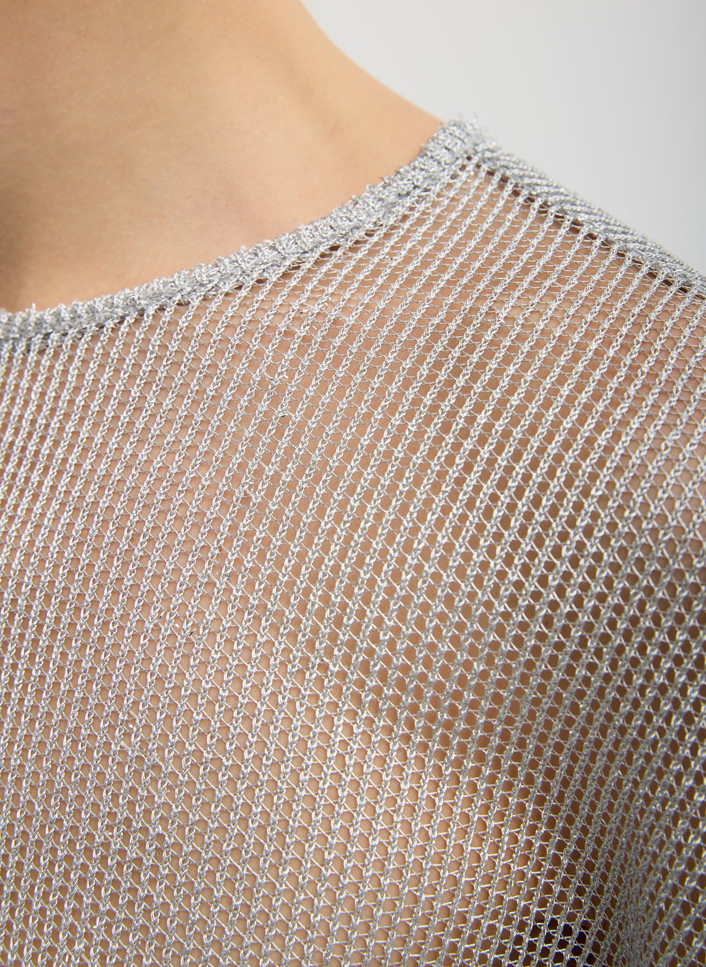 Silver Viscose Metallic Mesh Easy T-Shirt - closeup of mesh fabric