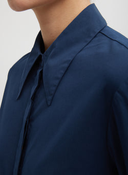 Stretch Cotton Nylon Circular Sleeve Shirt Navy Blue-2