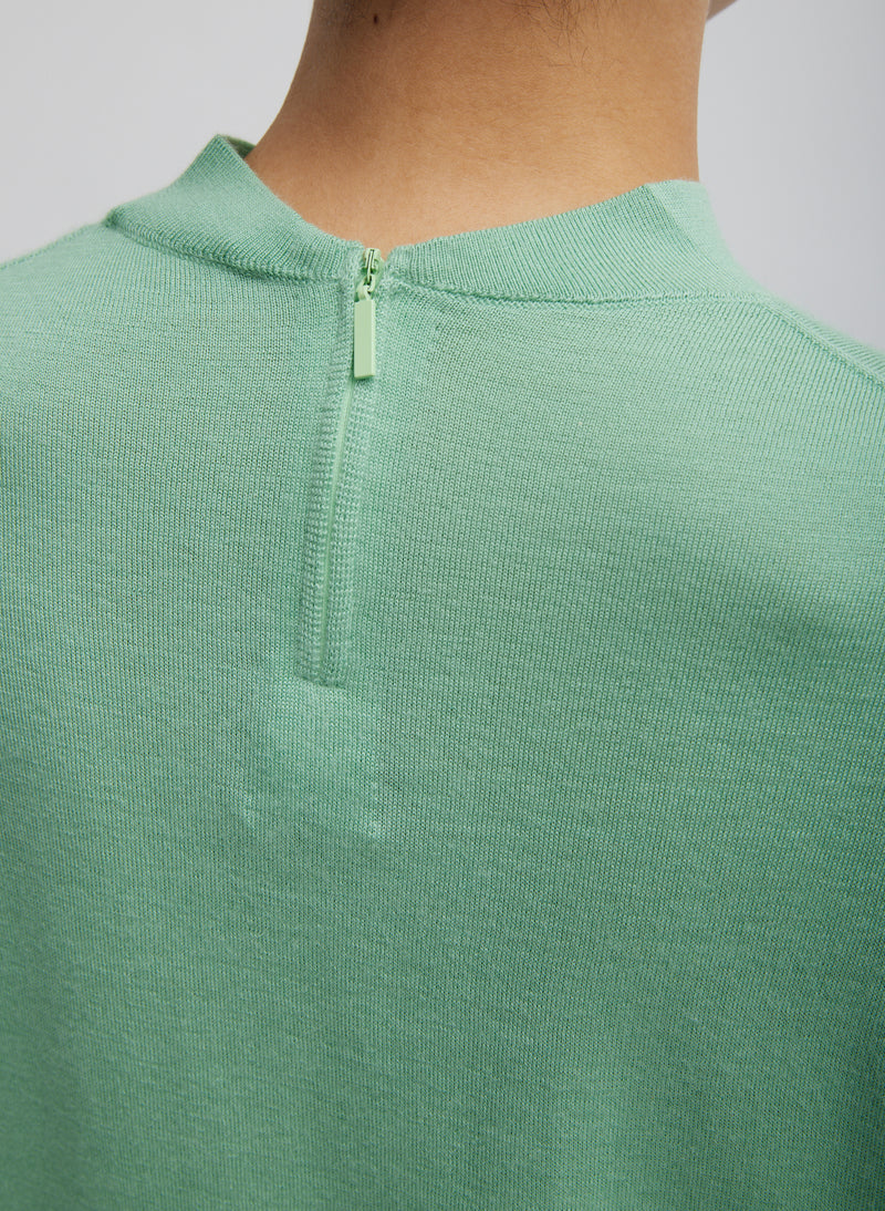 Cashmere Silk Blend Mock Neck Easy Sweater Green Tea-3