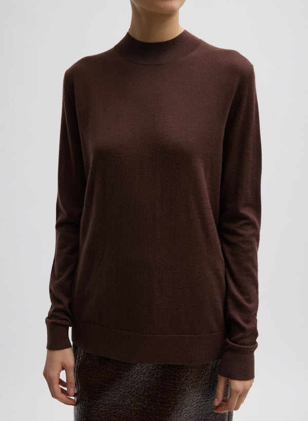 Cashmere Silk Blend Mock Neck Easy Sweater - Hickory-1