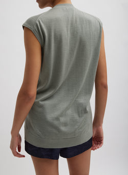 Cashmere Silk Blend Sleeveless Button Down Sweater Pumice Grey-3