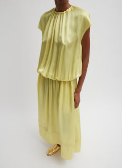 Spring Acetate Shirred Circular Dress Yellow-1