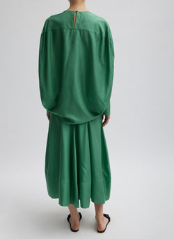 Silk Habutai Circular Seamed Skirt Green Tea-3