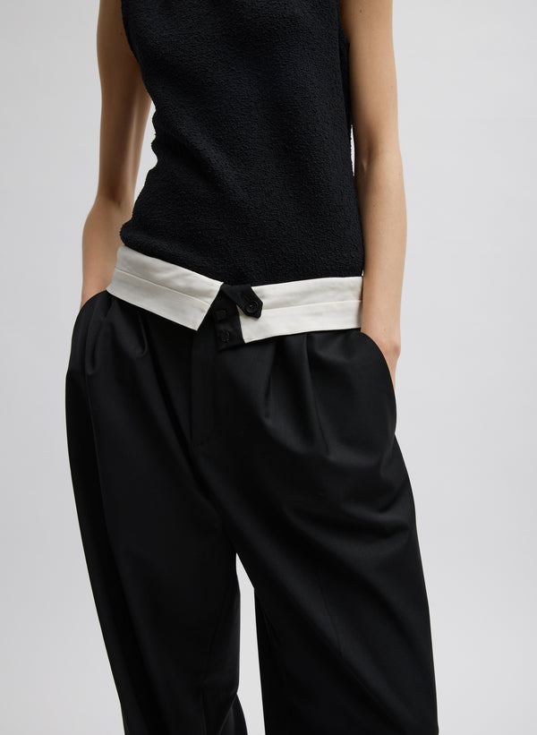 Recycled Tropical Wool Fold Over Pant - Black-2