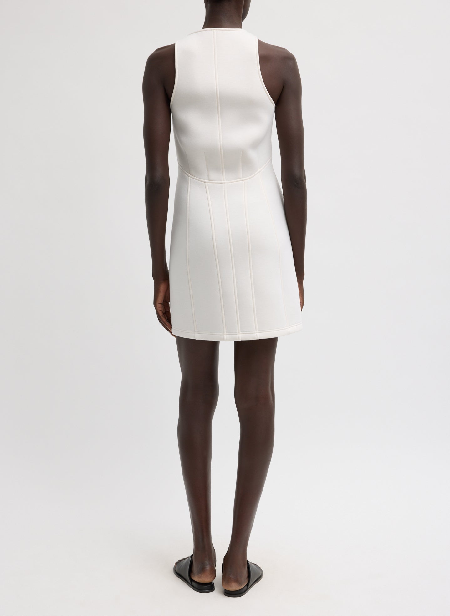 Ivory Bonded Viscose Sculpted Sleeveless Tunic - back view on model